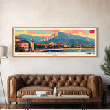 Antalya Turkey Panoramic Travel Poster, Framed Canvas Print or Metal Wall Art, Travel Art, Home Decor, Panoramic Painting, Midcentury Art