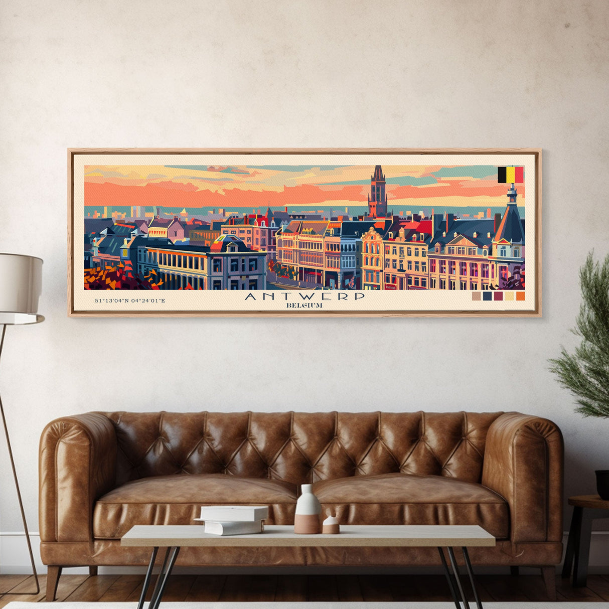 Antwerp Belgium Wall Art, Panoramic Travel Poster, Panoramic Framed Canvas Print, City Wall Art, Wall Hanging Home Decor, Travel Art