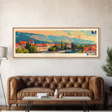 Banja Luka Bosnia Panoramic Travel Poster, Framed Canvas Print or Metal Wall Art, Travel Art, Home Decor, Panoramic Painting, Midcentury Art