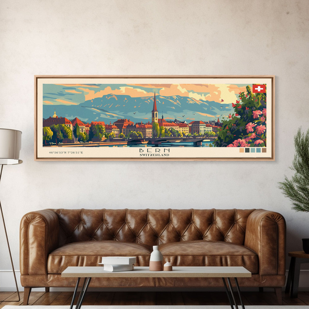 Bern Switzerland Travel Art, City Art, Framed Canvas Print or Metal Wall Art, Europe Travel Poster, Panoramic Wall Art, Extra Wide Wall Art