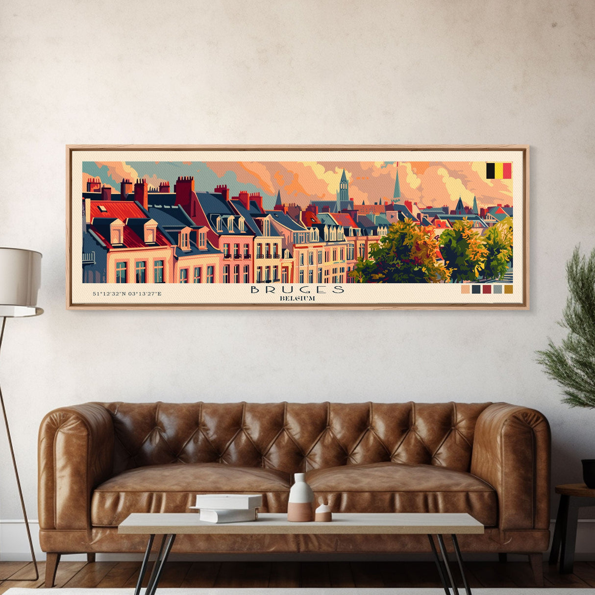 Bruges Belgium Travel Art, City Art, Framed Canvas Print or Metal Wall Art, Europe Travel Poster, Panoramic Wall Art, Extra Wide Wall Art