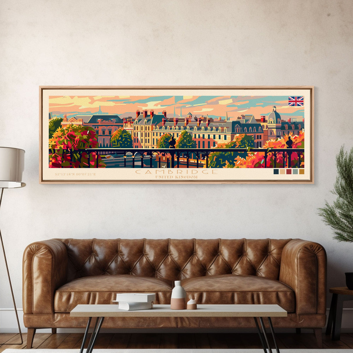 Cambridge United Kingdom Travel Print Wall Art, Panoramic City Art, Travel Art, Wall Decor, Vacation Gift, Framed Canvas Print Or Metal Art