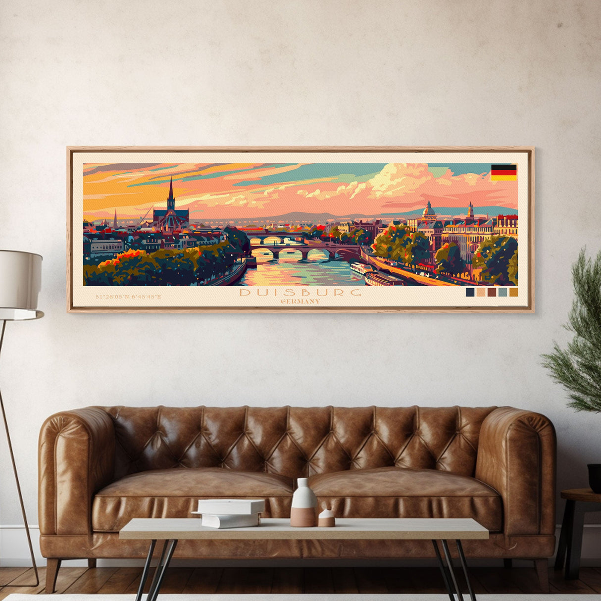 Duisburg Germany  Wall Art, Panoramic Travel Poster, Panoramic Framed Canvas Print, City Wall Art, Wall Hanging Home Decor, Travel Art