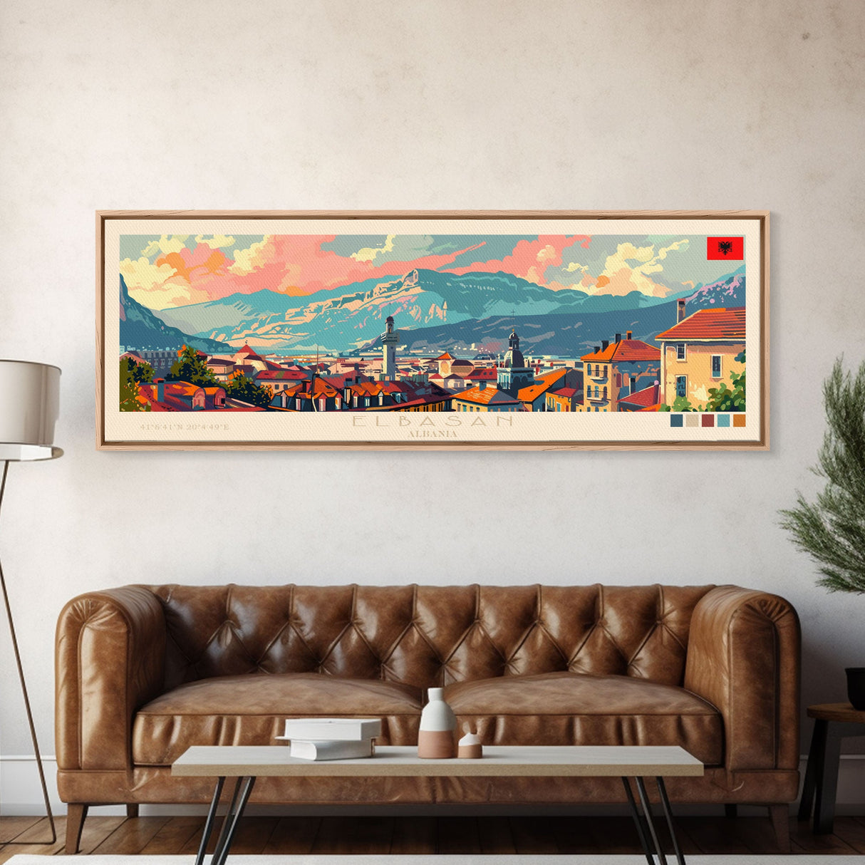 Elbasan Albania Travel Print Wall Art, Panoramic City Art, Travel Art, Wall Decor, Vacation Gift, Framed Canvas Print Or Metal Art