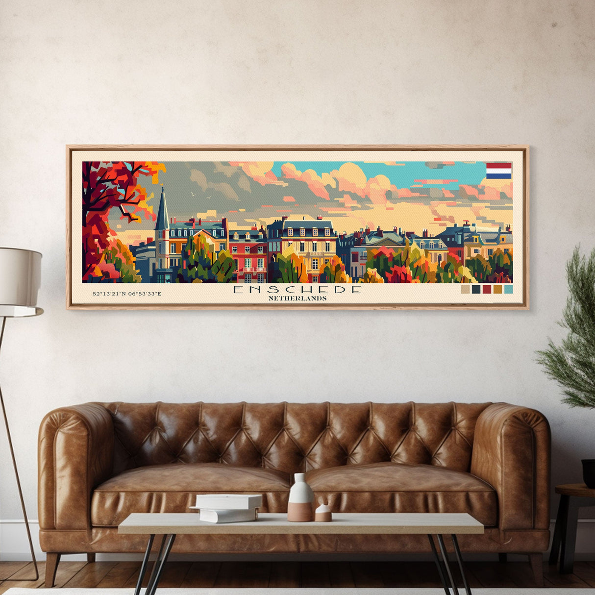 Enschede Netherlands Wall Art, Panoramic Travel Poster, Panoramic Framed Canvas Print, City Wall Art, Wall Hanging Home Decor, Travel Art