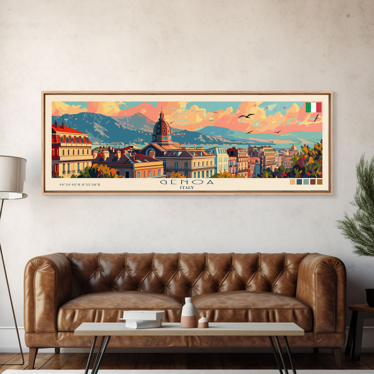 Genoa Italy Travel Art, City Art, Framed Canvas Print or Metal Wall Art, Europe Travel Poster, Panoramic Wall Art, Extra Wide Wall Art