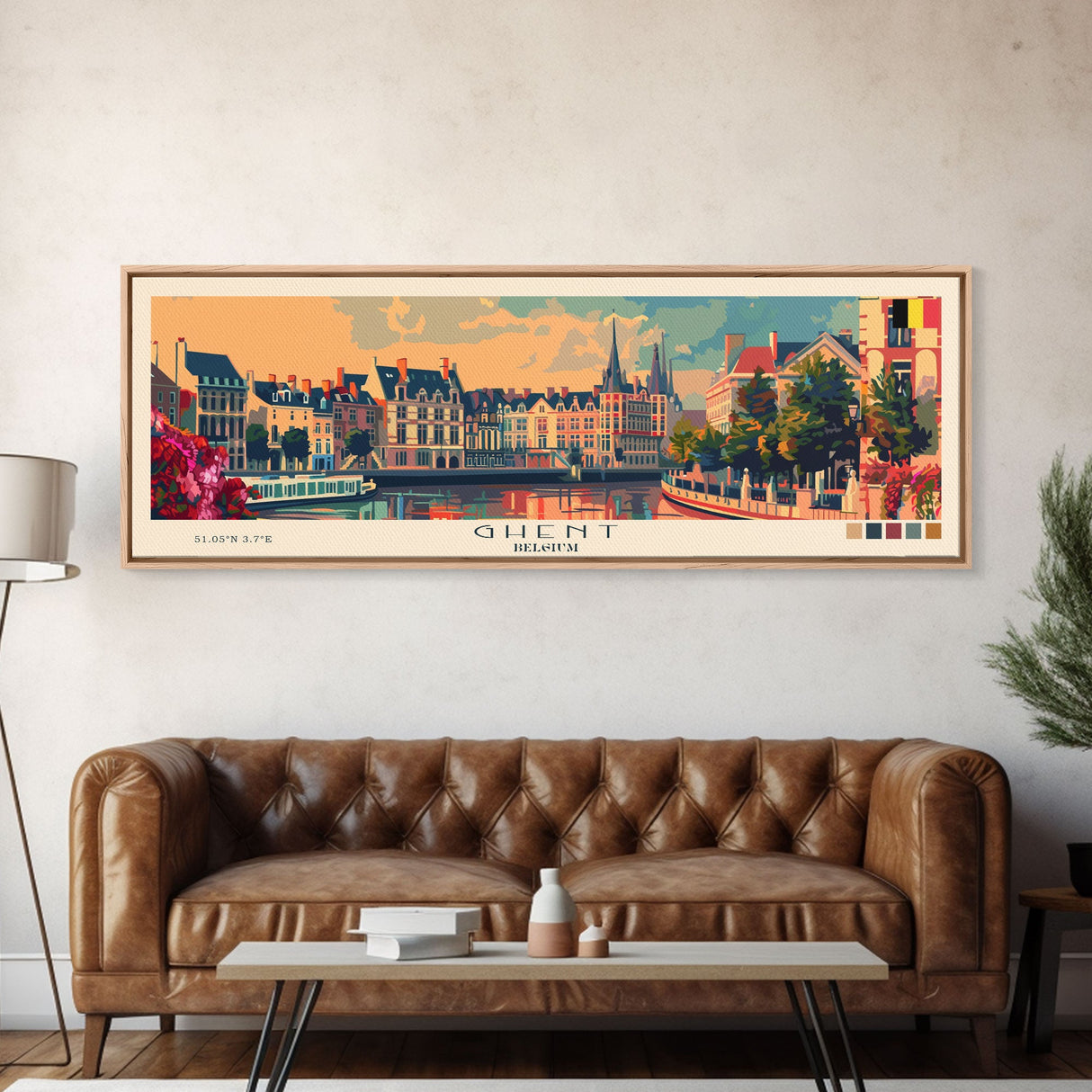 Ghent Belgium Wall Art, Panoramic Travel Poster, Panoramic Framed Canvas Print, City Wall Art, Wall Hanging Home Decor, Travel Art