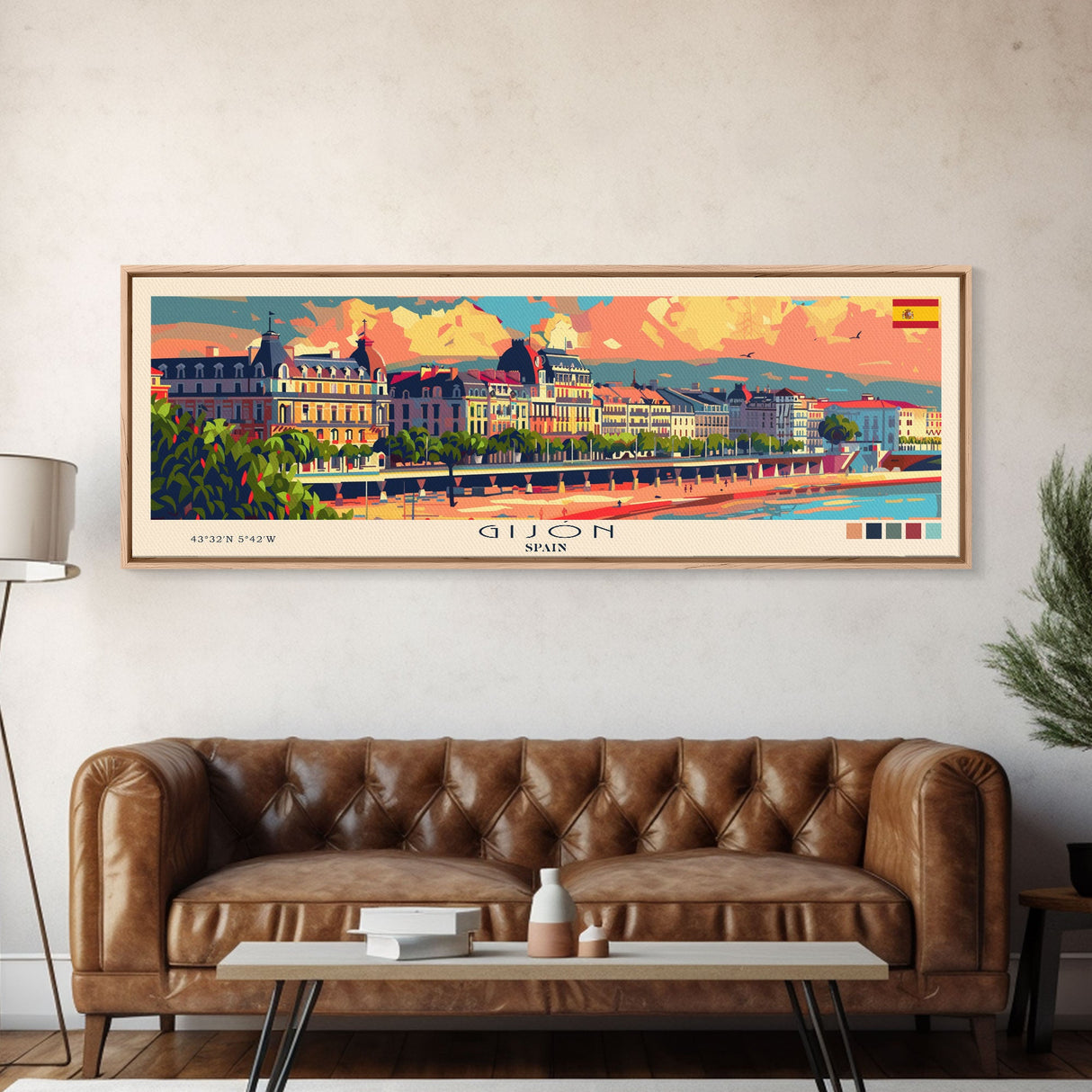 Gijón Spain Travel Print Wall Art, Panoramic City Art, Travel Art, Wall Decor, Vacation Gift, Framed Canvas Print Or Metal Art