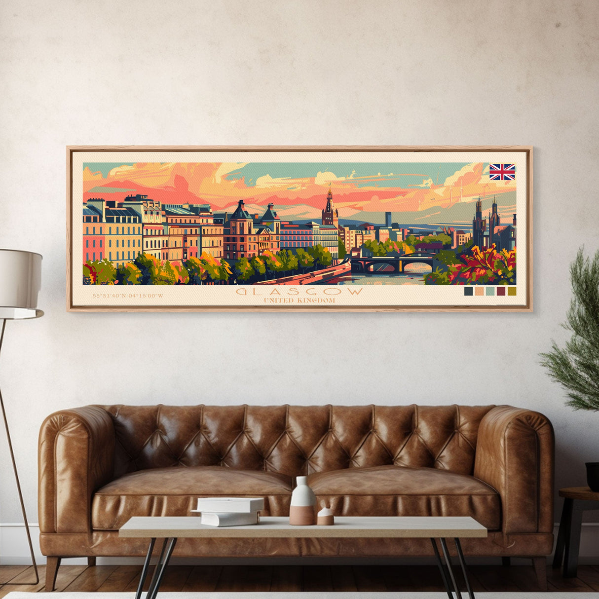 Glasgow United Kingdom Travel Art, City Art, Framed Canvas Print or Metal Wall Art, Europe Travel Poster, Panoramic Wall Art, Extra Wide Wall Art