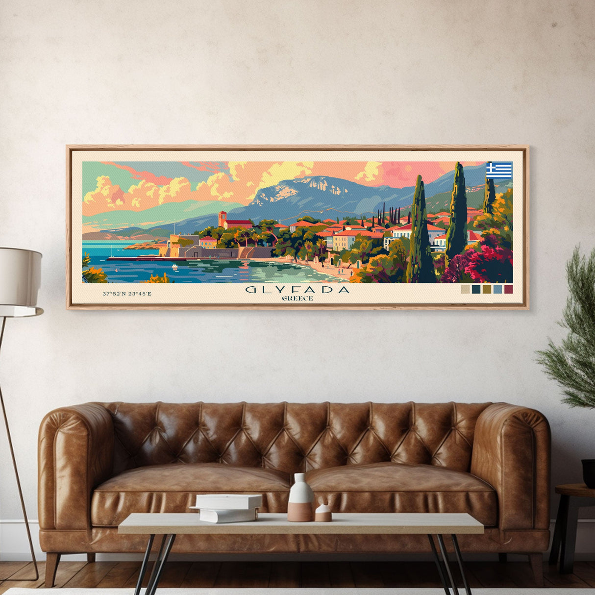 Glyfada Greece Wall Art, Panoramic Travel Poster, Panoramic Framed Canvas Print, City Wall Art, Wall Hanging Home Decor, Travel Art