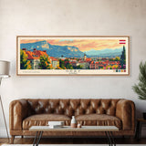 Graz Austria Wall Art, Panoramic Travel Poster, Panoramic Framed Canvas Print, City Wall Art, Wall Hanging Home Decor, Travel Art