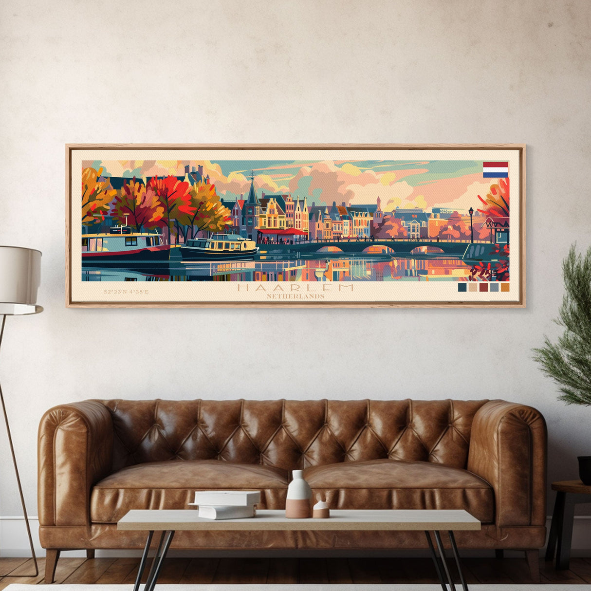 Haarlem Netherlands Travel Art, City Art, Framed Canvas Print or Metal Wall Art, Europe Travel Poster, Panoramic Wall Art, Extra Wide Wall Art