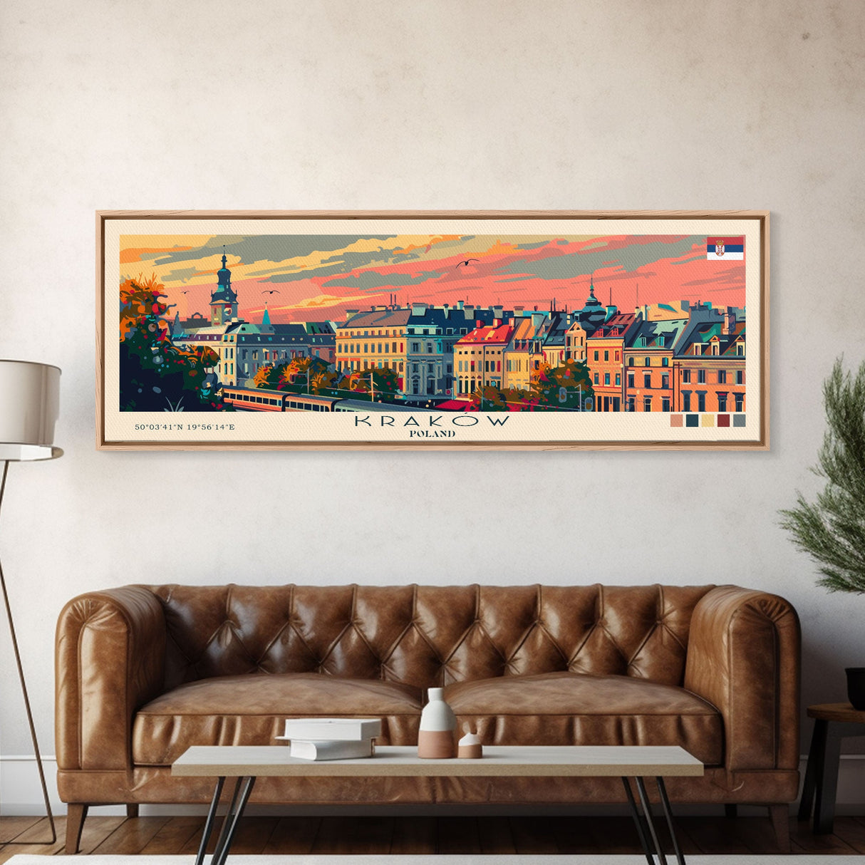 Krakow Poland Travel Art, City Art, Framed Canvas Print or Metal Wall Art, Europe Travel Poster, Panoramic Wall Art, Extra Wide Wall Art