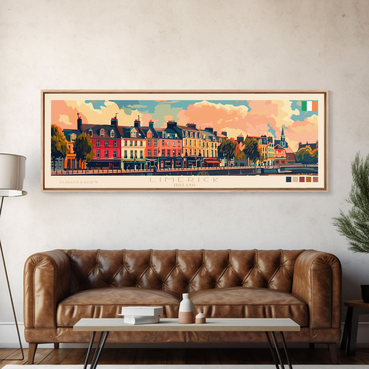 Limerick Ireland Travel Print Wall Art, Panoramic City Art, Travel Art, Wall Decor, Vacation Gift, Framed Canvas Print Or Metal Art