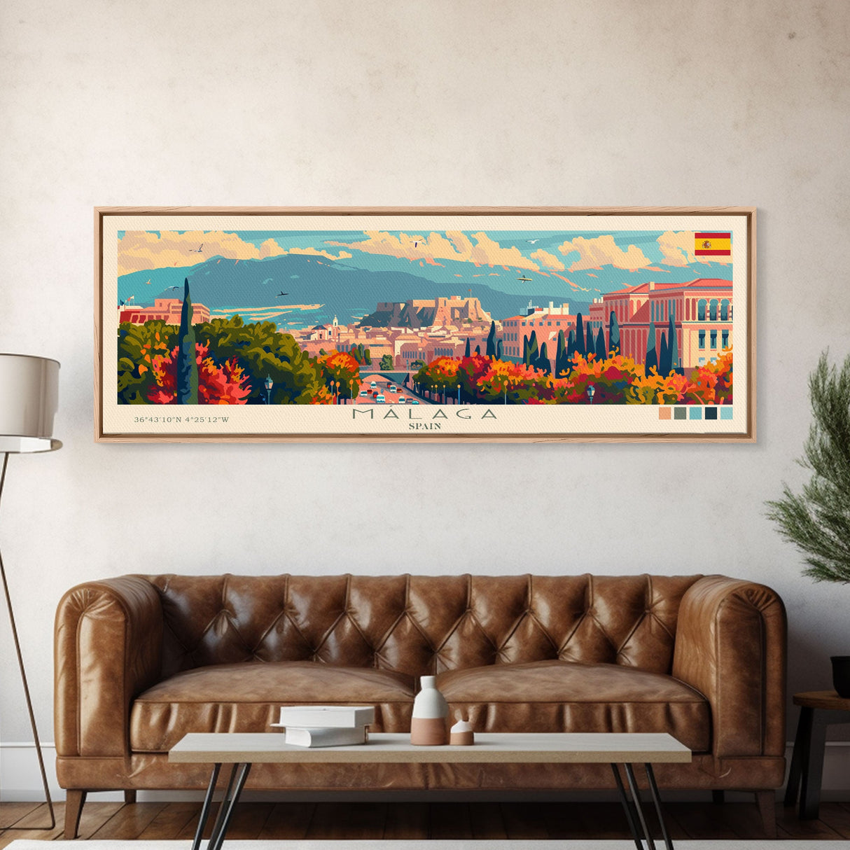 Malaga Spain Wall Art, Panoramic Travel Poster, Panoramic Framed Canvas Print, City Wall Art, Wall Hanging Home Decor, Travel Art