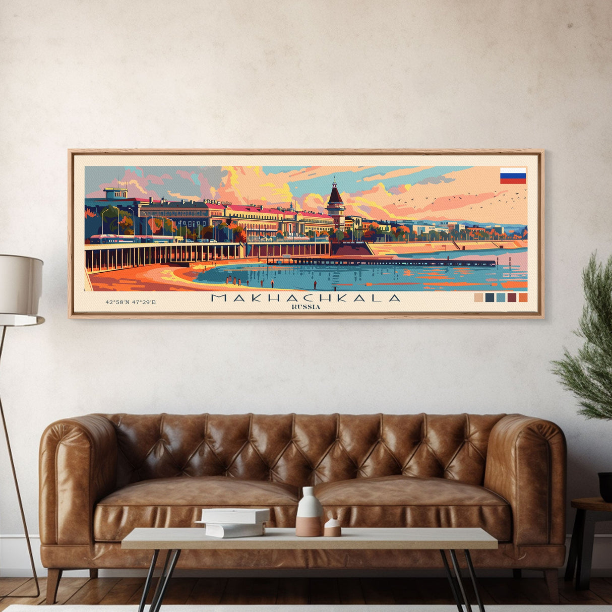 Makhachkala Russia Travel Art, City Art, Framed Canvas Print or Metal Wall Art, Europe Travel Poster, Panoramic Wall Art, Extra Wide Wall Art