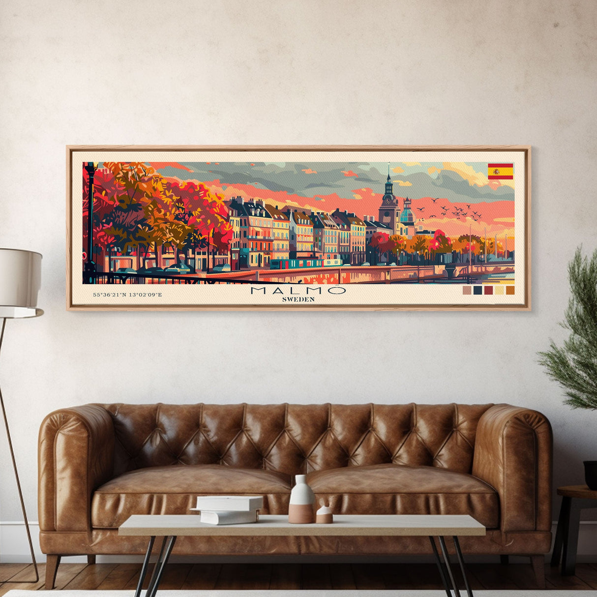 Malmo Sweden Travel Art, City Art, Framed Canvas Print or Metal Wall Art, Europe Travel Poster, Panoramic Wall Art, Extra Wide Wall Art