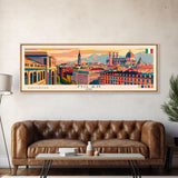 Milan Italy Panoramic Travel Poster, Framed Canvas Print or Metal Wall Art, Travel Art, Home Decor, Panoramic Painting, Midcentury Art