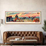 Mons Belgium Panoramic Travel Poster, Framed Canvas Print or Metal Wall Art, Travel Art, Home Decor, Panoramic Painting, Midcentury Art