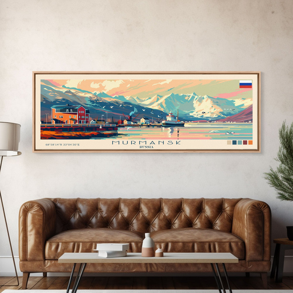 Murmansk Russia Panoramic Travel Poster, Framed Canvas Print or Metal Wall Art, Travel Art, Home Decor, Panoramic Painting, Midcentury Art