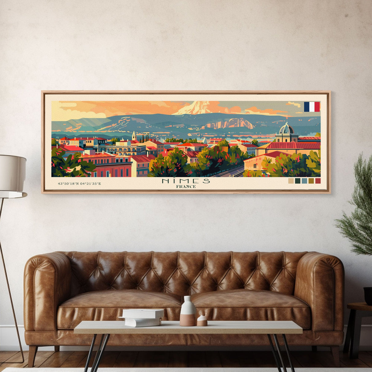 Nimes France Travel Art, City Art, Framed Canvas Print or Metal Wall Art, Europe Travel Poster, Panoramic Wall Art, Extra Wide Wall Art