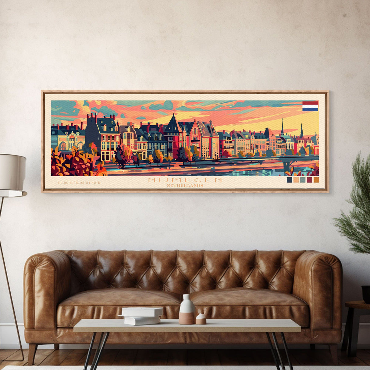 Nijmegen Netherlands Panoramic Travel Poster, Framed Canvas Print or Metal Wall Art, Travel Art, Home Decor, Panoramic Painting, Midcentury Art