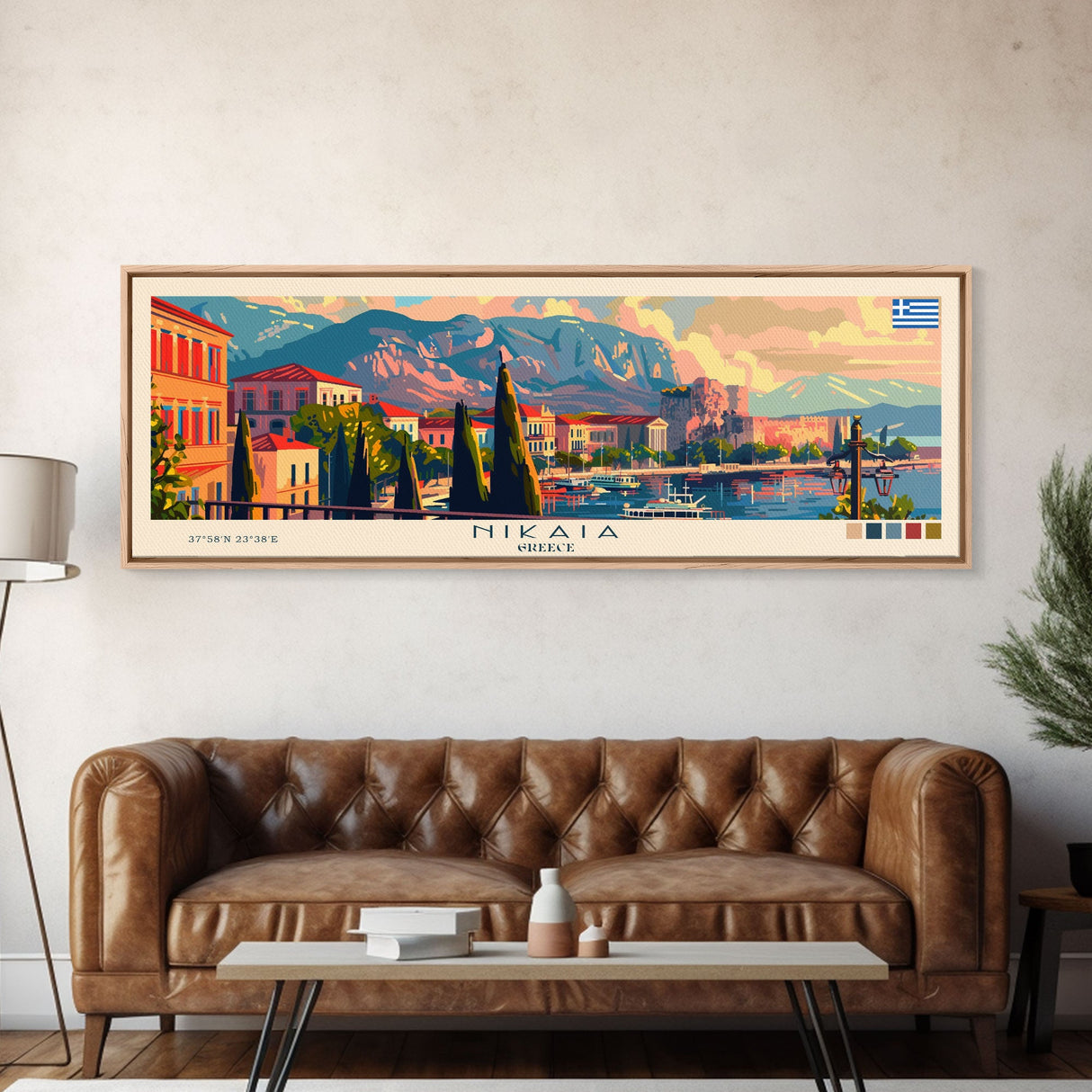 Nikaia Greece Wall Art, Panoramic Travel Poster, Panoramic Framed Canvas Print, City Wall Art, Wall Hanging Home Decor, Travel Art