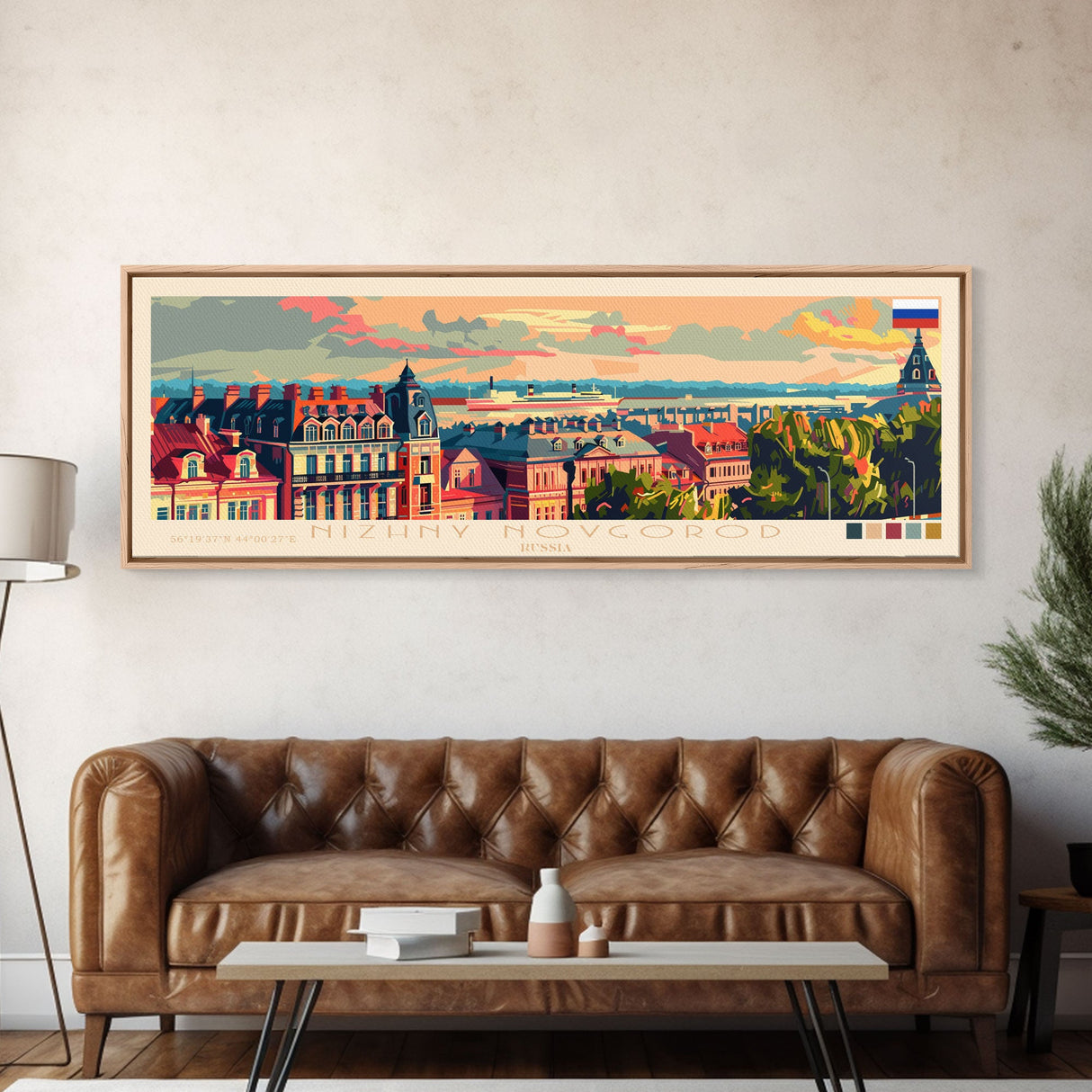 Nizhny Novgorod Panoramic Travel Poster, Framed Canvas Print or Metal Wall Art, Travel Art, Home Decor, Panoramic Painting, Midcentury Art