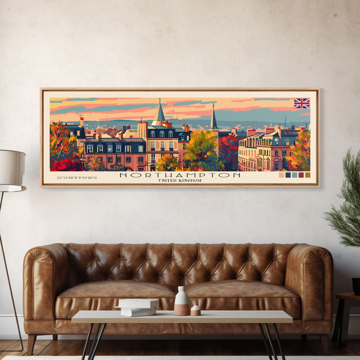 Northampton United Kingdom Travel Art, City Art, Framed Canvas Print or Metal Wall Art, Europe Travel Poster, Panoramic Wall Art, Extra Wide Wall Art