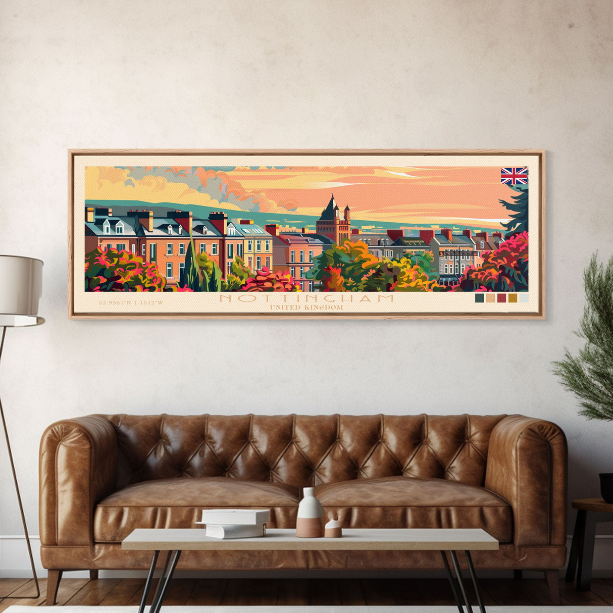 Nottingham United Kingdom Wall Art, Panoramic Travel Poster, Panoramic Framed Canvas Print, City Wall Art, Wall Hanging Home Decor, Travel Art