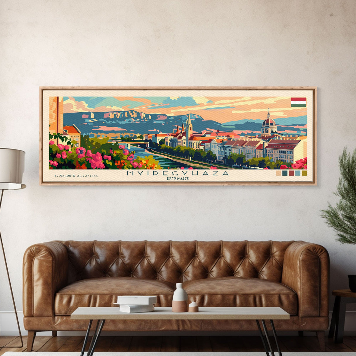 Nyiregyhaza Hungary Panoramic Travel Poster, Framed Canvas Print or Metal Wall Art, Travel Art, Home Decor, Panoramic Painting, Midcentury Art