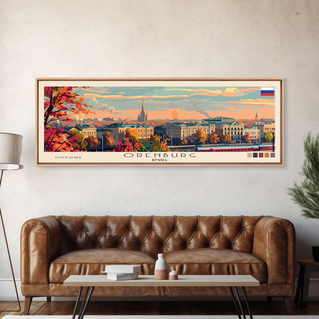 Orenburg Russia Panoramic Travel Poster, Framed Canvas Print or Metal Wall Art, Travel Art, Home Decor, Panoramic Painting, Midcentury Art