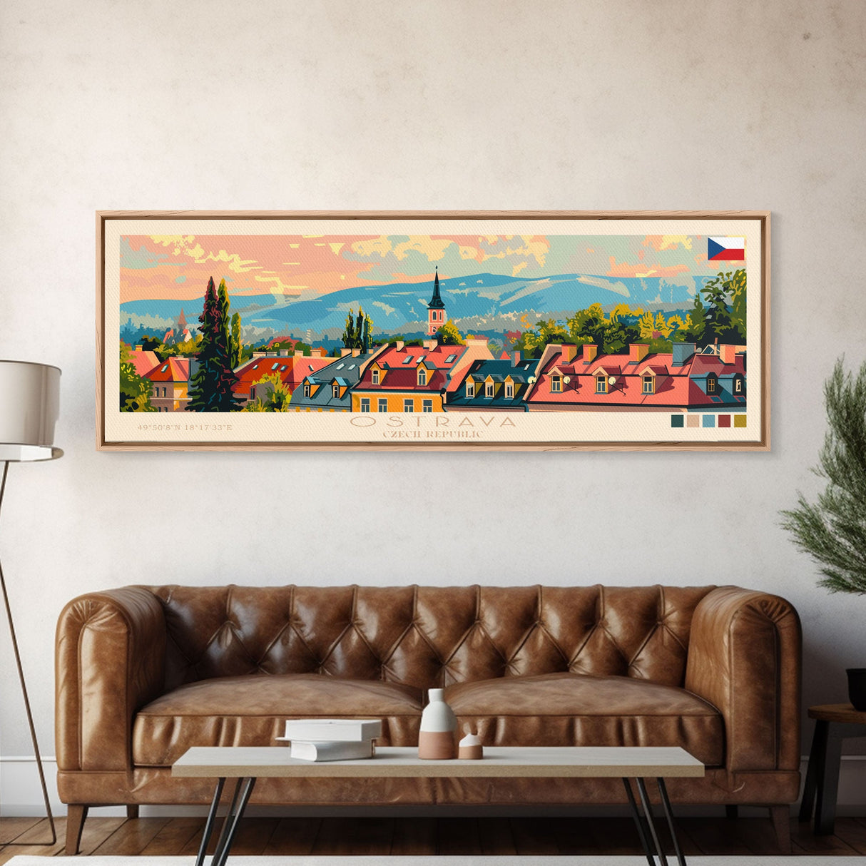 Ostrava Czech Republic Wall Art, Panoramic Travel Poster, Panoramic Framed Canvas Print, City Wall Art, Wall Hanging Home Decor, Travel Art