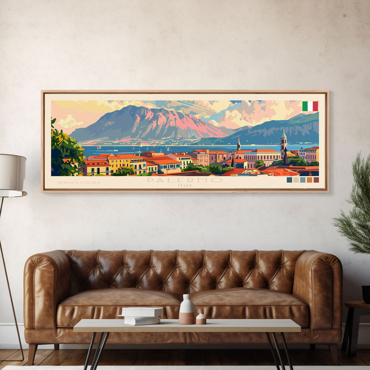 Palermo Italy Travel Print Wall Art, Panoramic City Art, Travel Art, Wall Decor, Vacation Gift, Framed Canvas Print Or Metal Art