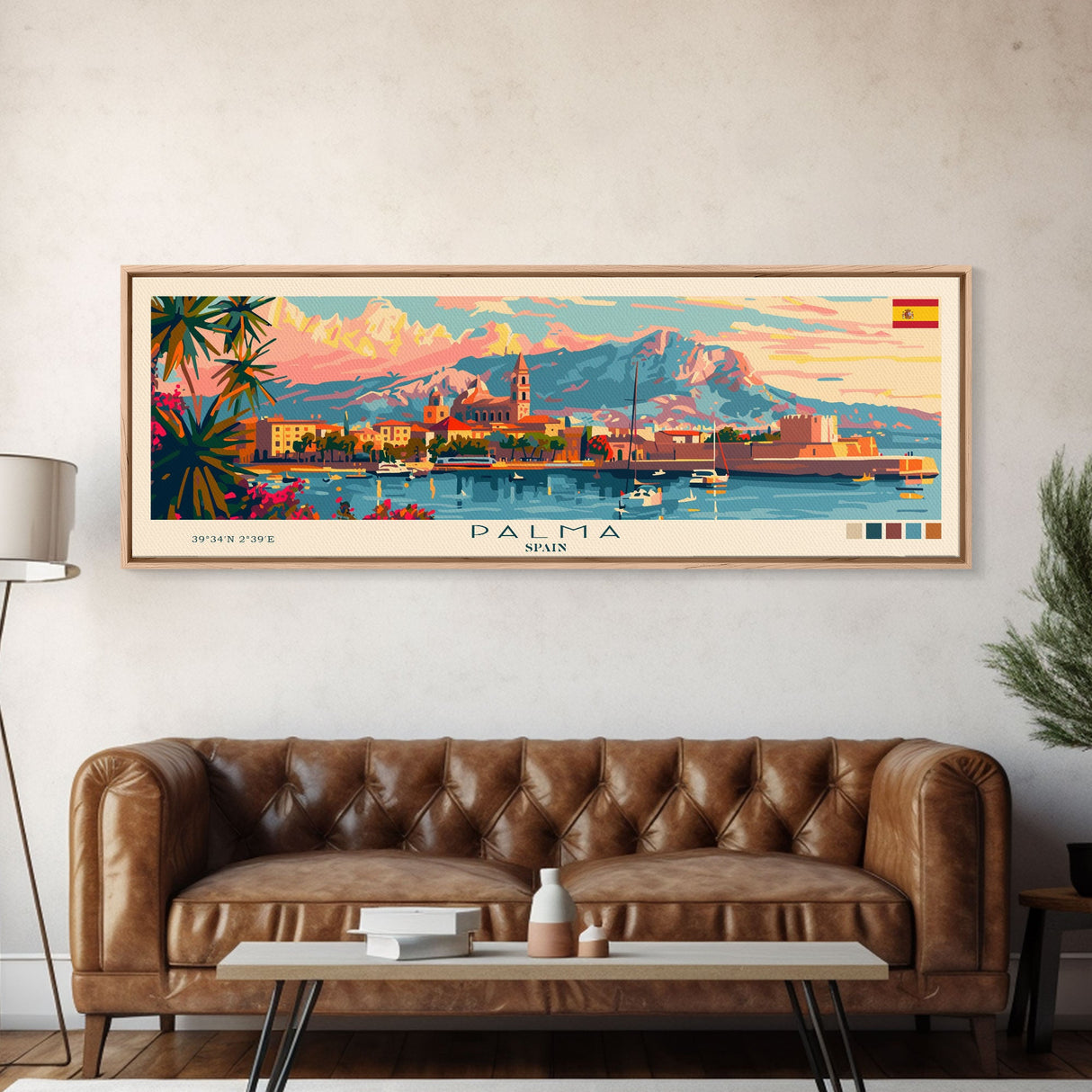 Palma Spain Travel Art, City Art, Framed Canvas Print or Metal Wall Art, Europe Travel Poster, Panoramic Wall Art, Extra Wide Wall Art