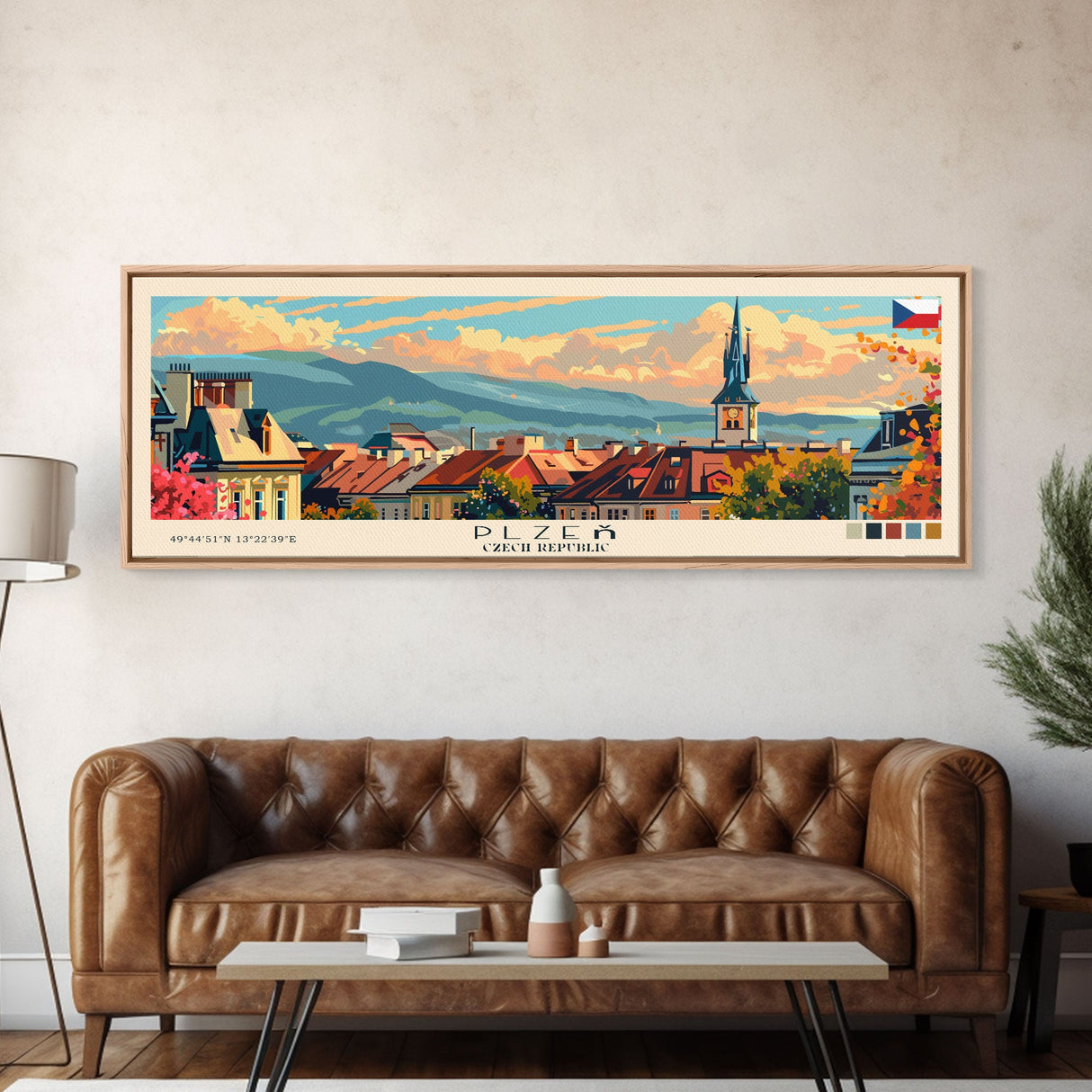 Plzen Czech Republic Wall Art, Panoramic Travel Poster, Panoramic Framed Canvas Print, City Wall Art, Wall Hanging Home Decor, Travel Art