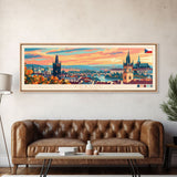 Prague Czech Republic Travel Art, City Art, Framed Canvas Print or Metal Wall Art, Europe Travel Poster, Panoramic Wall Art, Extra Wide Wall Art