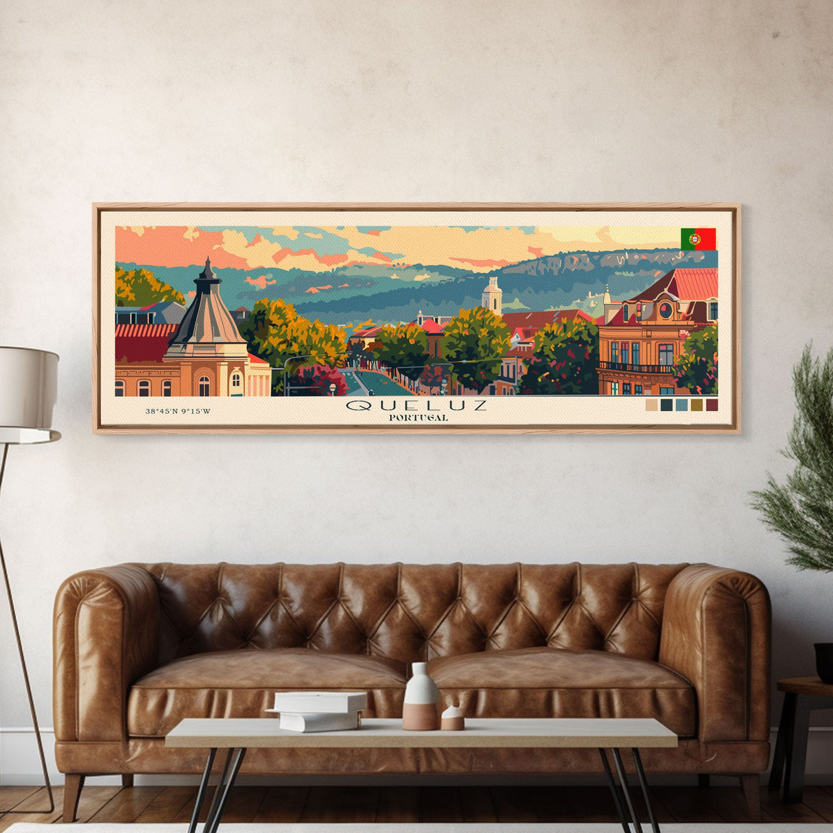 Queluz Portugal Wall Art, Panoramic Travel Poster, Panoramic Framed Canvas Print, City Wall Art, Wall Hanging Home Decor, Travel Art