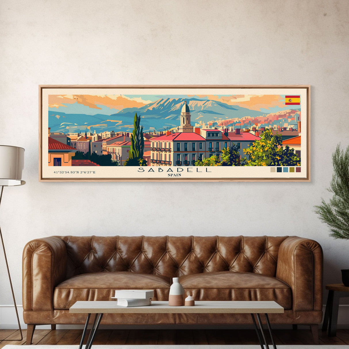 Sabadell Spain Travel Print Wall Art, Panoramic City Art, Travel Art, Wall Decor, Vacation Gift, Framed Canvas Print Or Metal Art