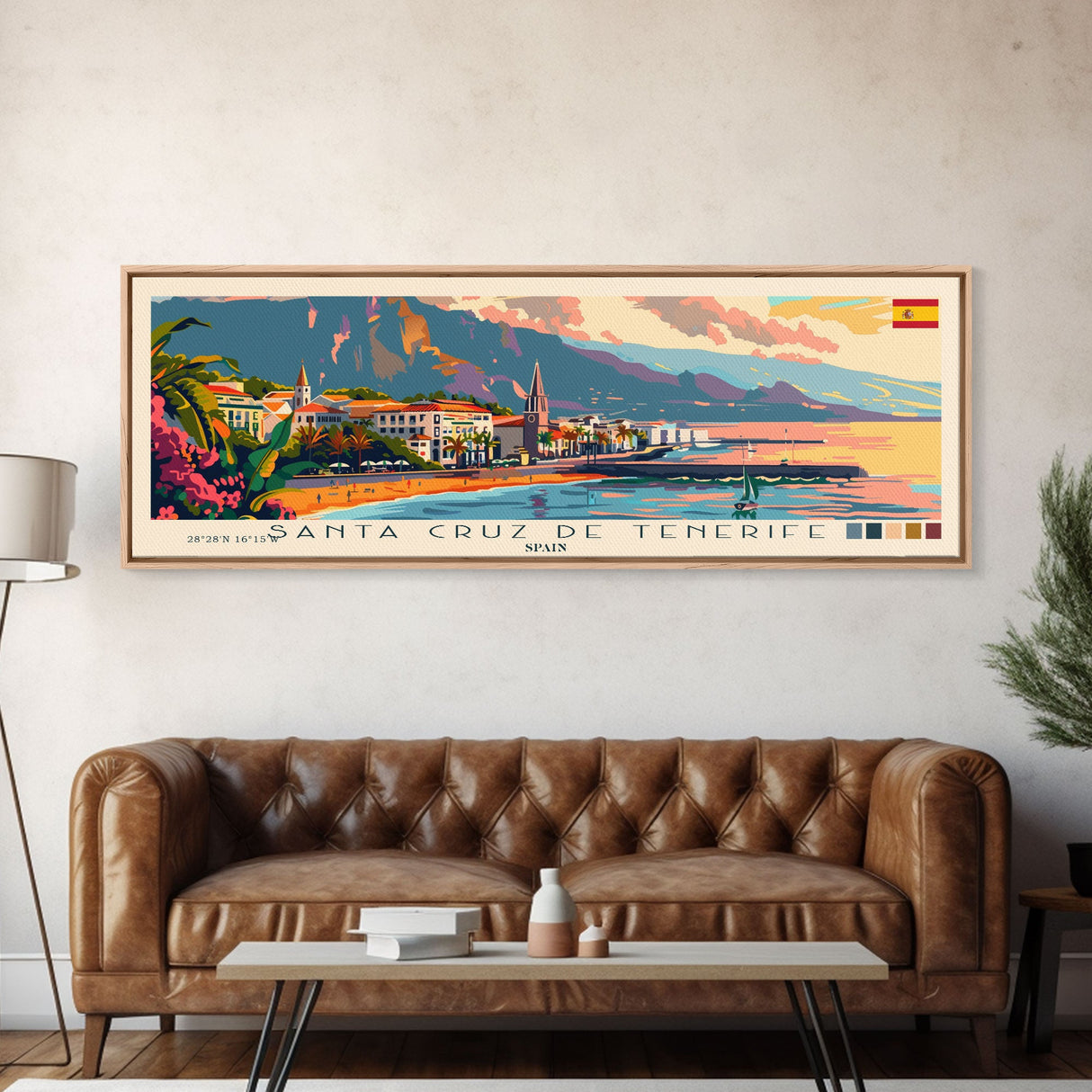 Santa Cruz Tenerife Spain Wall Art, Panoramic Travel Poster, Panoramic Framed Canvas Print, City Wall Art, Wall Hanging Home Decor, Travel Art