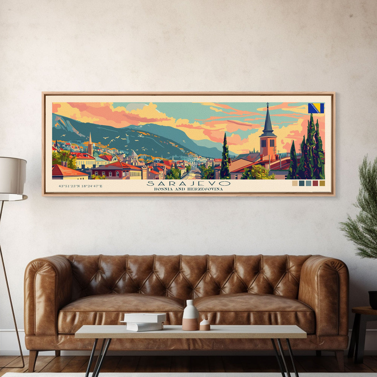 Sarajevo Bosnia Travel Art, City Art, Framed Canvas Print or Metal Wall Art, Europe Travel Poster, Panoramic Wall Art, Extra Wide Wall Art