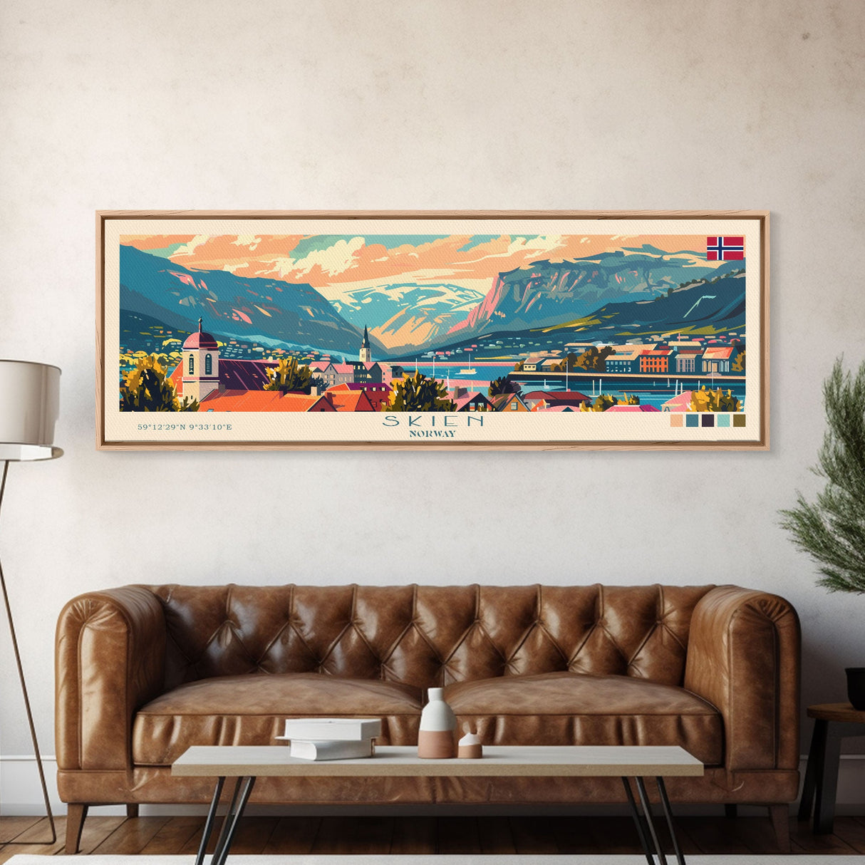 Skien Norway Travel Art, City Art, Framed Canvas Print or Metal Wall Art, Europe Travel Poster, Panoramic Wall Art, Extra Wide Wall Art