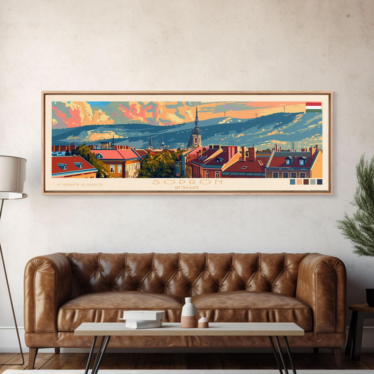 Sopron Hungary Travel Art, City Art, Framed Canvas Print or Metal Wall Art, Europe Travel Poster, Panoramic Wall Art, Extra Wide Wall Art