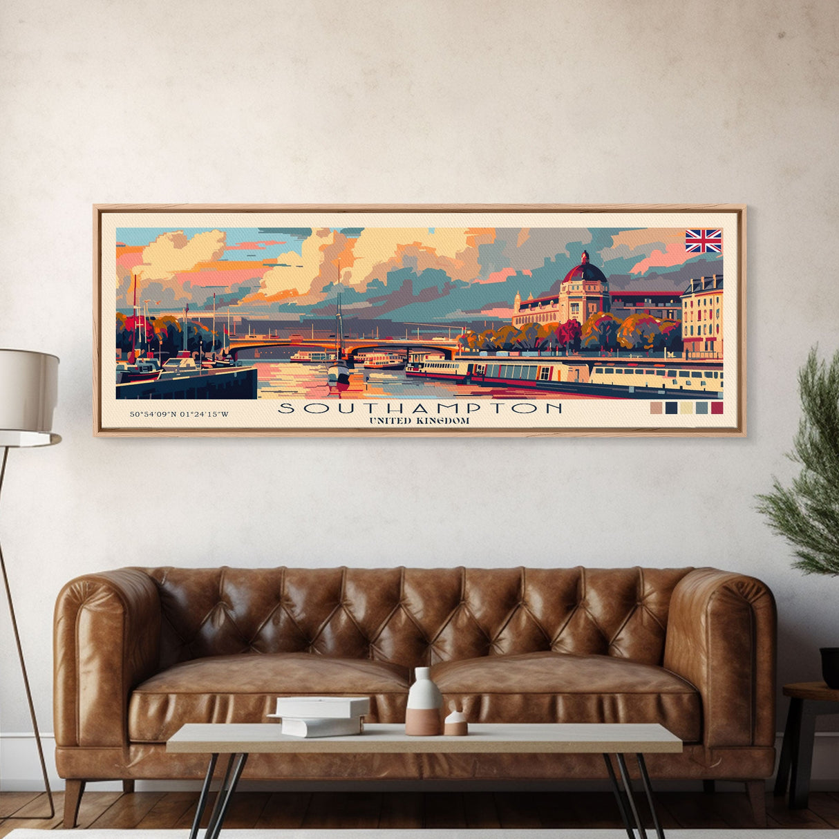 Southampton United Kingdom Wall Art, Panoramic Travel Poster, Panoramic Framed Canvas Print, City Wall Art, Wall Hanging Home Decor, Travel Art