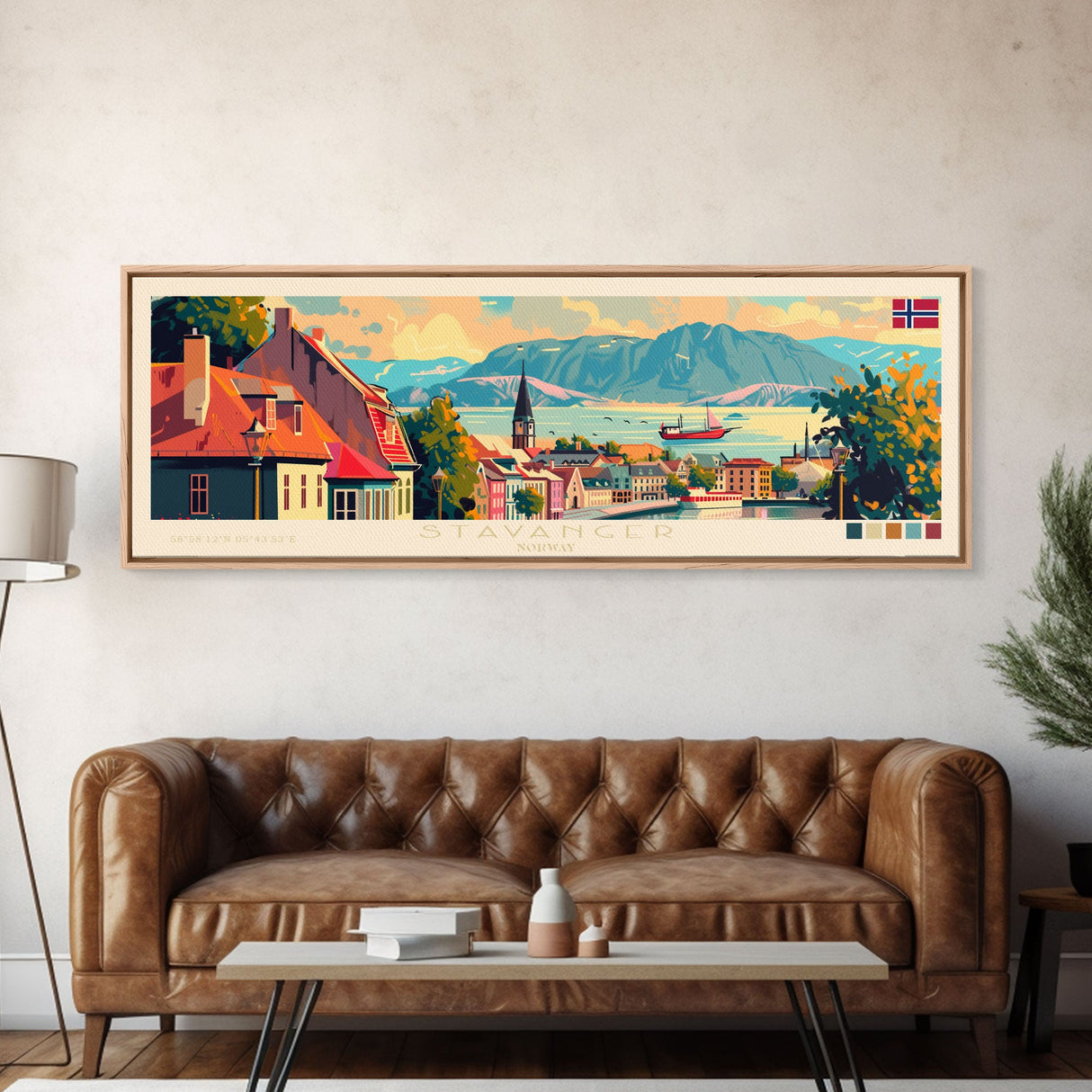 Stavanger Norway Travel Art, City Art, Framed Canvas Print or Metal Wall Art, Europe Travel Poster, Panoramic Wall Art, Extra Wide Wall Art