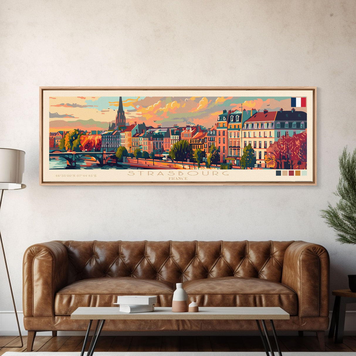 Strasbourg France Panoramic Travel Poster, Framed Canvas Print or Metal Wall Art, Travel Art, Home Decor, Panoramic Painting, Midcentury Art