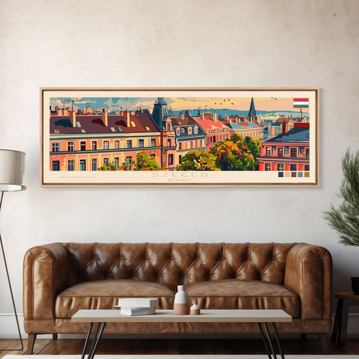 Szeged Hungary Travel Art, City Art, Framed Canvas Print or Metal Wall Art, Europe Travel Poster, Panoramic Wall Art, Extra Wide Wall Art