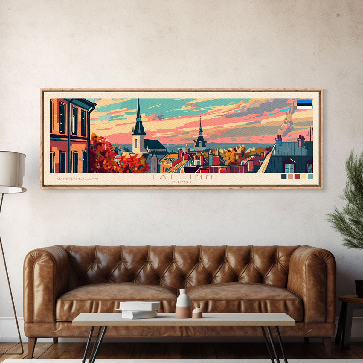 Tallinn Estonia Panoramic Travel Poster, Framed Canvas Print or Metal Wall Art, Travel Art, Home Decor, Panoramic Painting, Midcentury Art