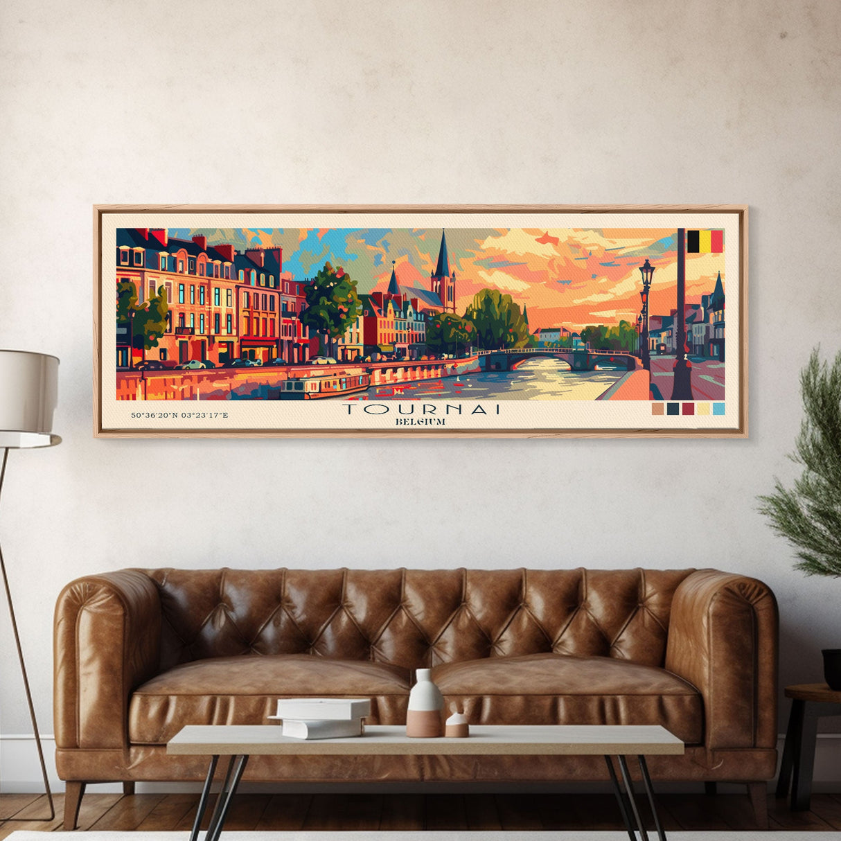 Tournai Belgium Travel Print Wall Art, Panoramic City Art, Travel Art, Wall Decor, Vacation Gift, Framed Canvas Print Or Metal Art