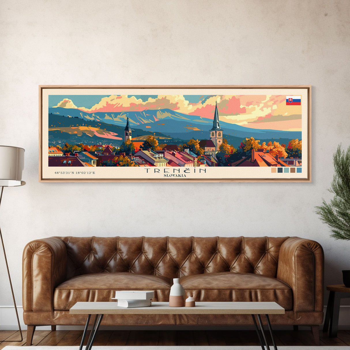 Trencin Slovakia Travel Art, City Art, Framed Canvas Print or Metal Wall Art, Europe Travel Poster, Panoramic Wall Art, Extra Wide Wall Art